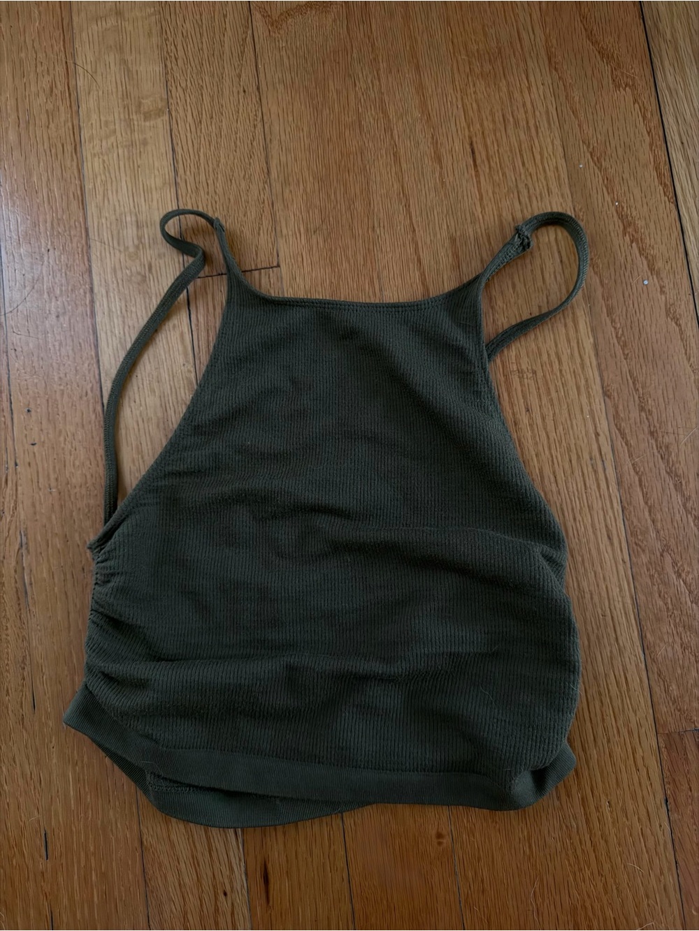 Urban Outfitters Olive Ribbed Halter Crop Top